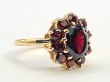 Load image into Gallery viewer, 6298 Vintage: 9ct Gold 11 Rich Red Garnets Cluster Ring- From 1968
