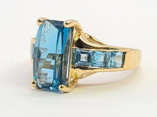 Load image into Gallery viewer, 6299 Vintage; 9ct Gold London Blue Topaz Emerald & Princess Cut Cocktail Ring