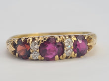 Cargar imagen en el visor de la galería, 0567: Vintage & Old 18ct Gold Rubies Diamonds Ring- splendid