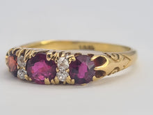 Cargar imagen en el visor de la galería, 0567: Vintage & Old 18ct Gold Rubies Diamonds Ring- splendid