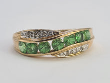 Load image into Gallery viewer, 6238 Vintage: 9ct Gold Green Diopsides Diamonds Dress/Stacker Ring
