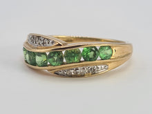 Load image into Gallery viewer, 6238 Vintage: 9ct Gold Green Diopsides Diamonds Dress/Stacker Ring