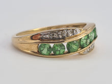 Load image into Gallery viewer, 6238 Vintage: 9ct Gold Green Diopsides Diamonds Dress/Stacker Ring
