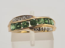 Load image into Gallery viewer, 6238 Vintage: 9ct Gold Green Diopsides Diamonds Dress/Stacker Ring