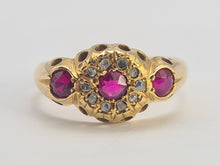 Cargar imagen en el visor de la galería, 0668: Antique: 18ct Gold Rubies Diamonds Dress Ring- Date- Mark 1911