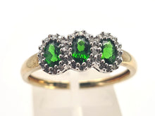 Load image into Gallery viewer, 6296 Vintage: 9ct Gold Green Diopsides 38 Natural Diamonds Ring-