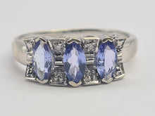 Cargar imagen en el visor de la galería, 0683: Vintage; 9ct White Gold Blue Tanzanites Diamonds Dress Ring-crisp, clean, eye-candy
