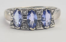 Cargar imagen en el visor de la galería, 0683: Vintage; 9ct White Gold Blue Tanzanites Diamonds Dress Ring-crisp, clean, eye-candy