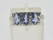 Cargar imagen en el visor de la galería, 0683: Vintage; 9ct White Gold Blue Tanzanites Diamonds Dress Ring-crisp, clean, eye-candy