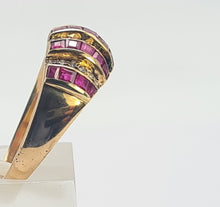 Load image into Gallery viewer, 6214 Vintage: 18ct Gold Art Deco Style Rubies Diamonds Cocktail Ring