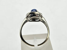 Cargar imagen en el visor de la galería, 0923: Vintage: 14ct White Gold Cornflower Blue Star Sapphire Diamonds Ring- very special