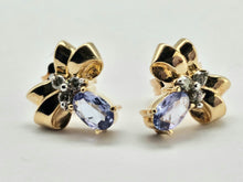 Load image into Gallery viewer, 0929: Vintage 9ct Gold "Bow Tie" Tanzanite Diamond Stud Earrings- delightful ear candy