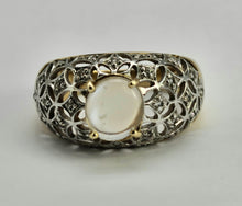 Cargar imagen en el visor de la galería, 0649: Vintage: 9ct Gold Pale Blue Moonstone 32 Diamonds Dress Ring- lovely combination,