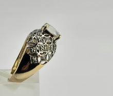 Cargar imagen en el visor de la galería, 0649: Vintage: 9ct Gold Pale Blue Moonstone 32 Diamonds Dress Ring- lovely combination,