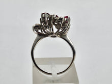 Cargar imagen en el visor de la galería, 0907: Vintage: 18ct White Gold Rubies Diamonds Asymmetrical Spray Ring- Date-Mark 1973