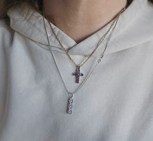 Load image into Gallery viewer, 0782: Vintage: 18ct White Gold Necklace (45cm) Tanzanites Diamonds Pendulum Pendant- a beautiful piece