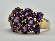 Load image into Gallery viewer, 0895: Vintage: 9ct Gold 17 rich purple Amethysts Diamonds Cocktail Ring-