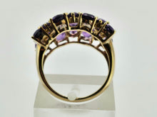 Cargar imagen en el visor de la galería, 0895: Vintage; 9ct Gold 17 rich purple Amethysts Diamonds Cocktail Ring- Splendid