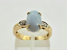Cargar imagen en el visor de la galería, 0695: Vintage: 9ct Gold Light Blue Chalcedony Diamonds Cocktail Ring - Dreamy combination