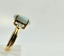 Cargar imagen en el visor de la galería, 0695: Vintage: 9ct Gold Light Blue Chalcedony Diamonds Cocktail Ring - Dreamy combination