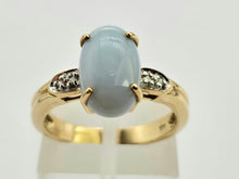 Cargar imagen en el visor de la galería, 0695: Vintage: 9ct Gold Light Blue Chalcedony Diamonds Cocktail Ring - Dreamy combination