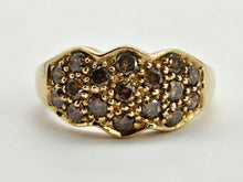 Load image into Gallery viewer, 6279 Vintage: 9ct Gold 17 Champagne Natural Diamonds Geometric Cluster Ring