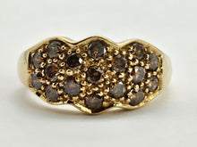 Load image into Gallery viewer, 6279 Vintage: 9ct Gold 17 Champagne Natural Diamonds Geometric Cluster Ring