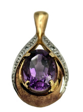 Load image into Gallery viewer, 0805:Vintage: 9ct Gold Pear-Shaped Amethyst Diamonds Pendant- petite, sparkling