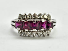 Cargar imagen en el visor de la galería, 0815: Vintage: 18ct White Gold Rubies Diamonds Tiered Cluster Ring