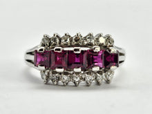 Cargar imagen en el visor de la galería, 0815: Vintage: 18ct White Gold Rubies Diamonds Tiered Cluster Ring