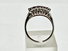 Cargar imagen en el visor de la galería, 0815: Vintage: 18ct White Gold Rubies Diamonds Tiered Cluster Ring