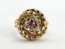 Cargar imagen en el visor de la galería, 0762: Vintage 18ct Gold Ruby Diamonds Statement Ring- remarkable