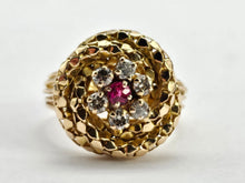 Cargar imagen en el visor de la galería, 0762: Vintage 18ct Gold Ruby Diamonds Statement Ring- remarkable