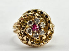 Cargar imagen en el visor de la galería, 0762: Vintage 18ct Gold Ruby Diamonds Statement Ring- remarkable