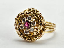 Cargar imagen en el visor de la galería, 0762: Vintage 18ct Gold Ruby Diamonds Statement Ring- remarkable