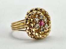 Cargar imagen en el visor de la galería, 0762: Vintage 18ct Gold Ruby Diamonds Statement Ring- remarkable