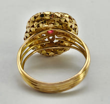 Cargar imagen en el visor de la galería, 0762: Vintage 18ct Gold Ruby Diamonds Statement Ring- remarkable
