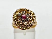 Cargar imagen en el visor de la galería, 0762: Vintage 18ct Gold Ruby Diamonds Statement Ring- remarkable