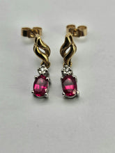Load image into Gallery viewer, 0779: Vintage: 9ct Gold Ruby Diamond Drop/Dangle Stud Earrings- pitch perfect