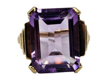 Load image into Gallery viewer, 0824: Vintage: 9ct Gold Emerald Cut Purple Amethyst Cocktail Ring- rare find