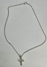 Load image into Gallery viewer, 0757:Vintage: 18ct White Gold Necklace (40cm) Diamonds Cross Pendant- beautifully paired,
