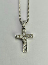 Load image into Gallery viewer, 0757:Vintage: 18ct White Gold Necklace (40cm) Diamonds Cross Pendant- beautifully paired,