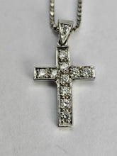 Load image into Gallery viewer, 0757:Vintage: 18ct White Gold Necklace (40cm) Diamonds Cross Pendant- beautifully paired,