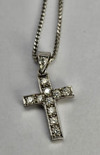 Load image into Gallery viewer, 0757:Vintage: 18ct White Gold Necklace (40cm) Diamonds Cross Pendant- beautifully paired,
