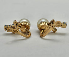 Load image into Gallery viewer, 0793: Vintage: 14ct Gold Pearls, Rubies, Iolites Stud Earrings- superb, reassuring weight