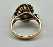 Cargar imagen en el visor de la galería, 0796:  Vintage: 18ct Gold Ice White Zircon Rubies  Cluster Ring- statement, rare combination