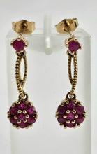 Load image into Gallery viewer, 0915: Vintage: 9ct Gold Rubies Cluster Drop/Dangle Stud Earrings- elegant