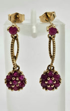 Load image into Gallery viewer, 0915: Vintage: 9ct Gold Rubies Cluster Drop/Dangle Stud Earrings- elegant