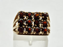 Load image into Gallery viewer, 6301 Vintage: 9ct Gold Rich Red Garnets Geometric Set Ring- From 1979
