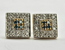 Load image into Gallery viewer, 1275: Vintage; 9ct Gold Green & White Diamonds Square Set Stud Earrings- sparkling ear candy